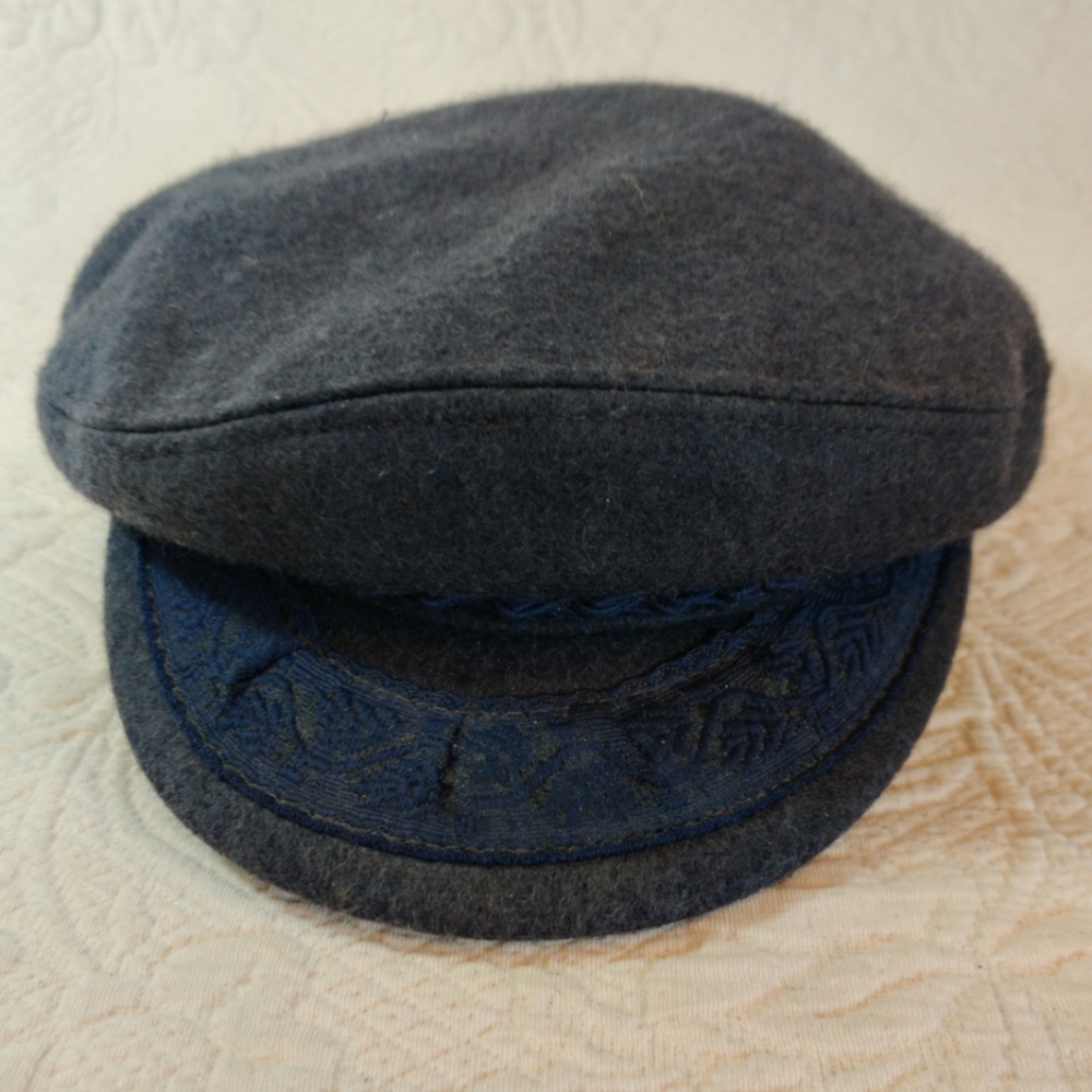Vintage Authentic Greek Fisherman's Cap Made In Greece Dark Gray Wool Men's Hat